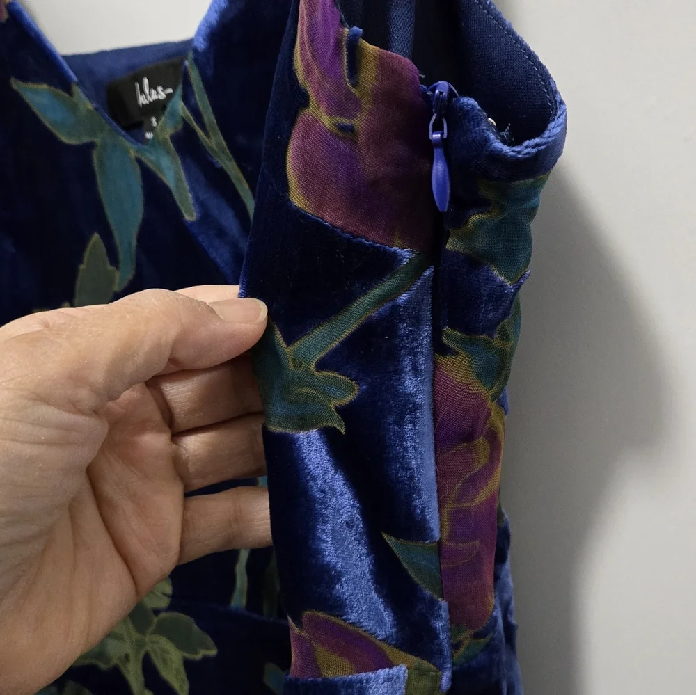 Lulus Evening With You Dark Blue Floral Velvet Asymmetrical Dress Size S - Picture 3 of 10